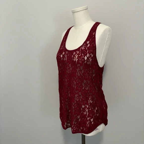 Aritzia Wilfred Dark Red Sheer Lace Tank Top - Picture 2 of 10